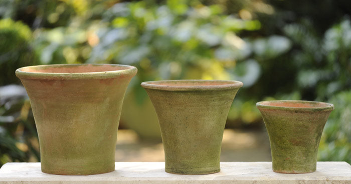 hand thrown terracotta plant pots English Style Terracotta Pots with Moss Finish – Charleston Gardens
