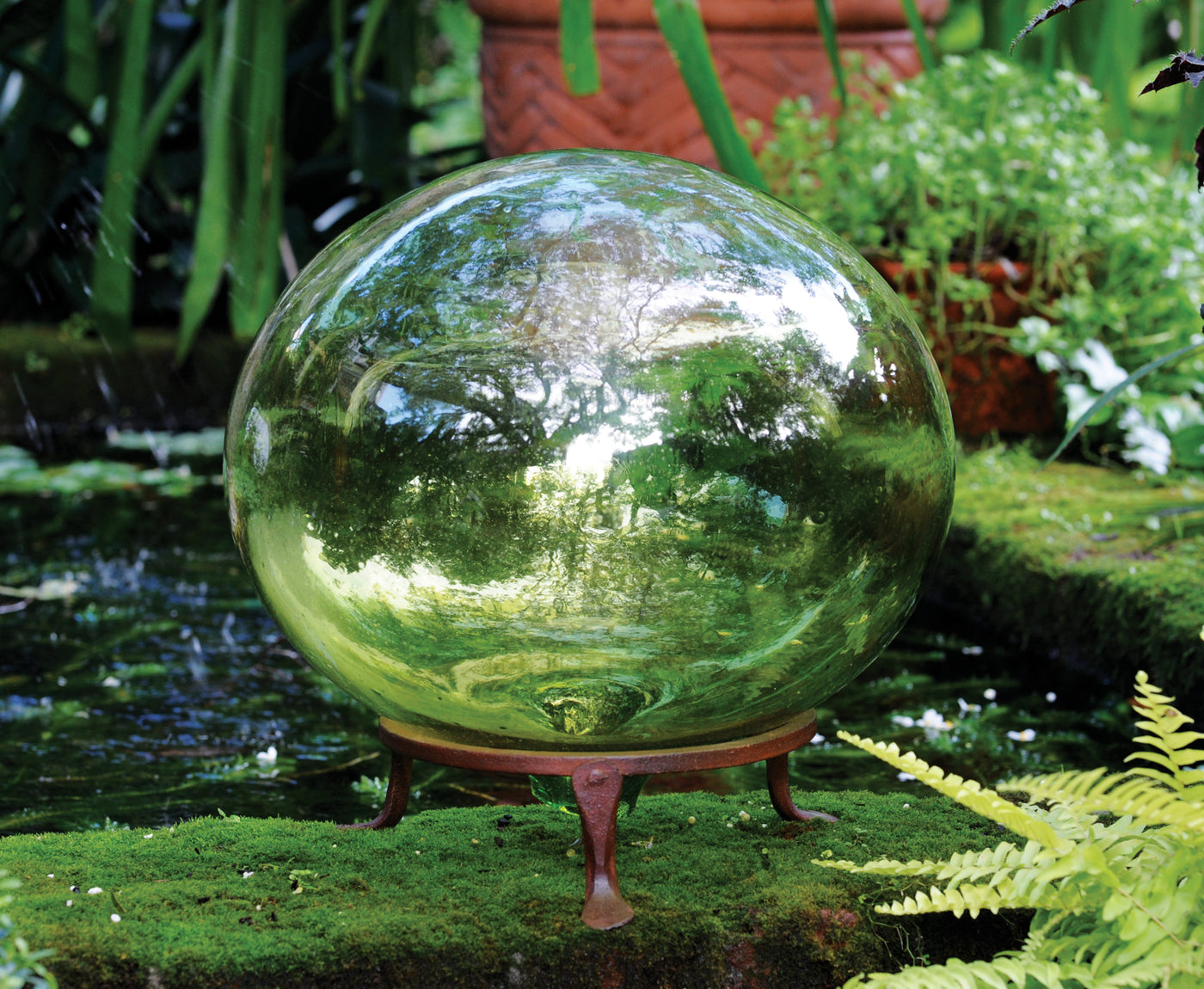 Green Glass Globe with Stand