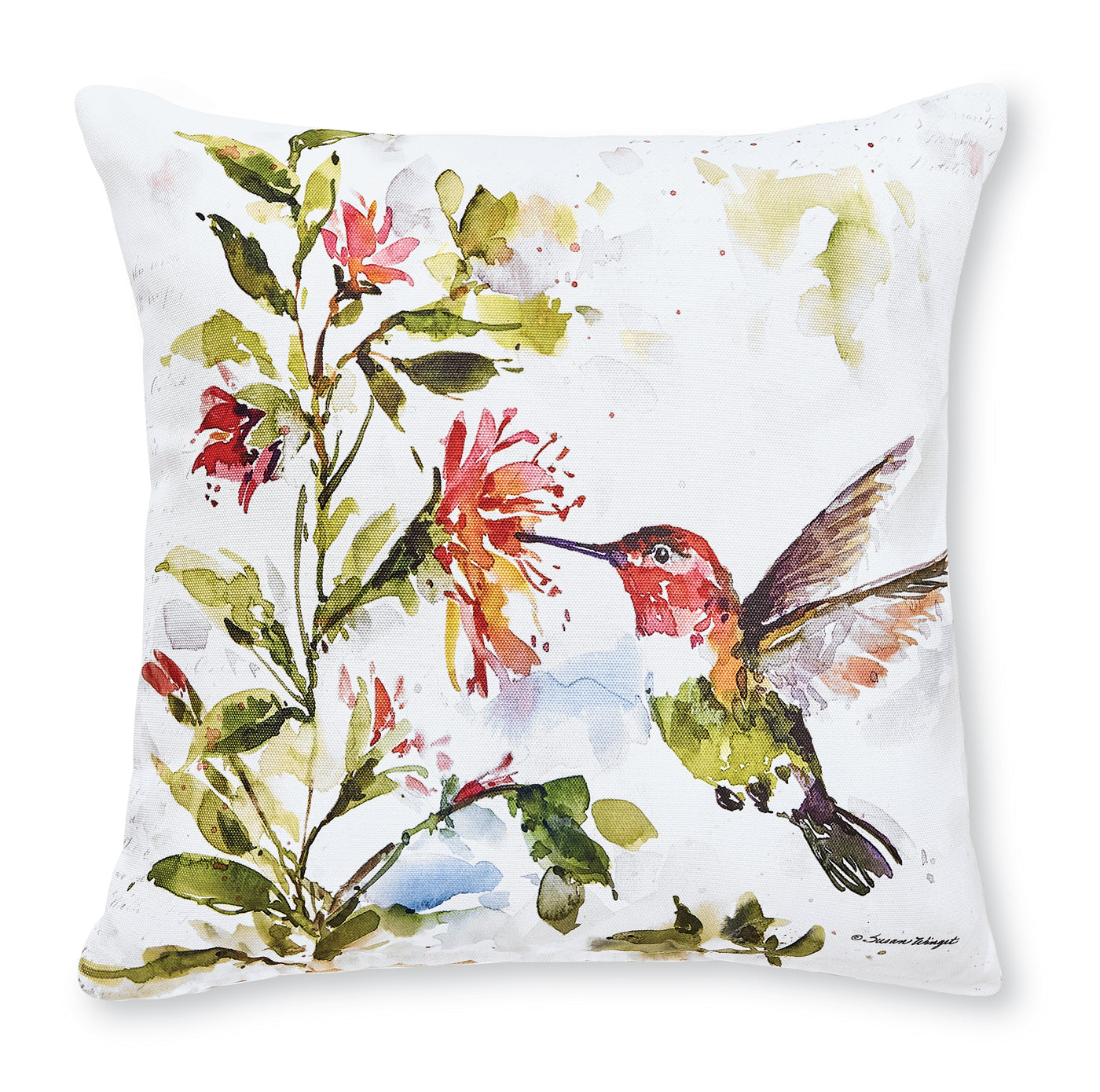 Hummingbird and Flowers Pillow II
