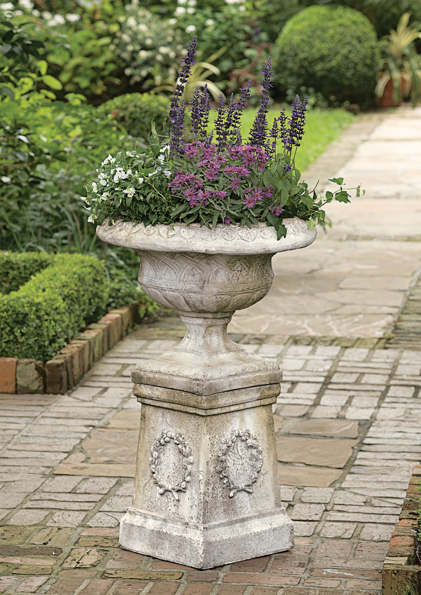 Weaved Classical Urn and Wreath Pedestal