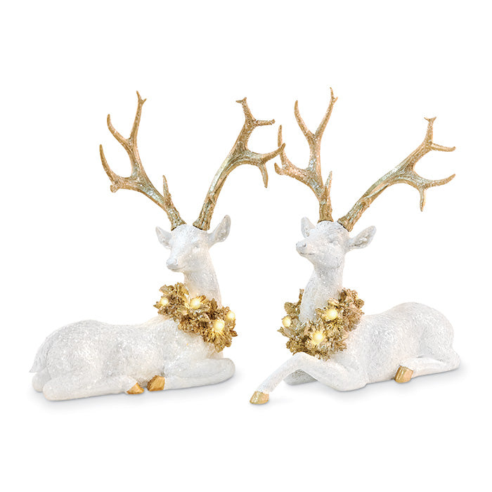 White Reindeer with Lighted Garlands