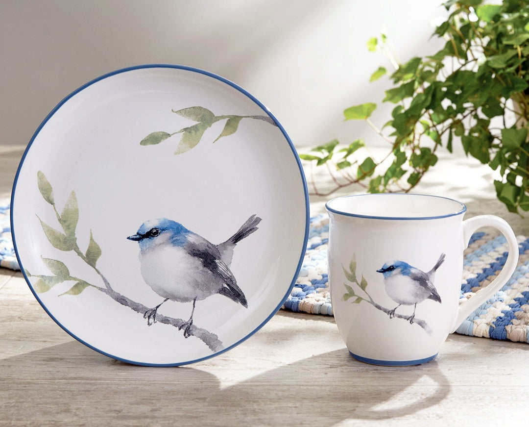 Bluebird Plates (Set of Four) & Bluebird Mugs (Set of Four