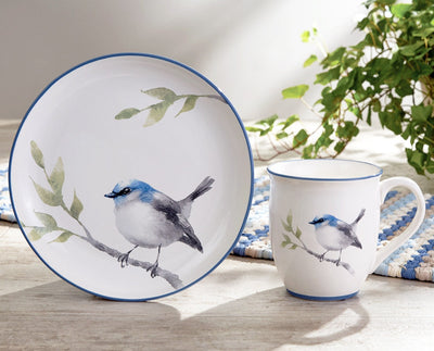 Bluebird Plates (Set of Four) & Bluebird Mugs (Set of Four)