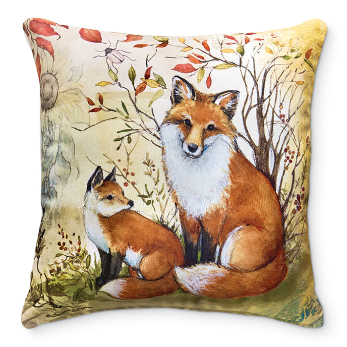 Mother Fox and Young Fox Pillow