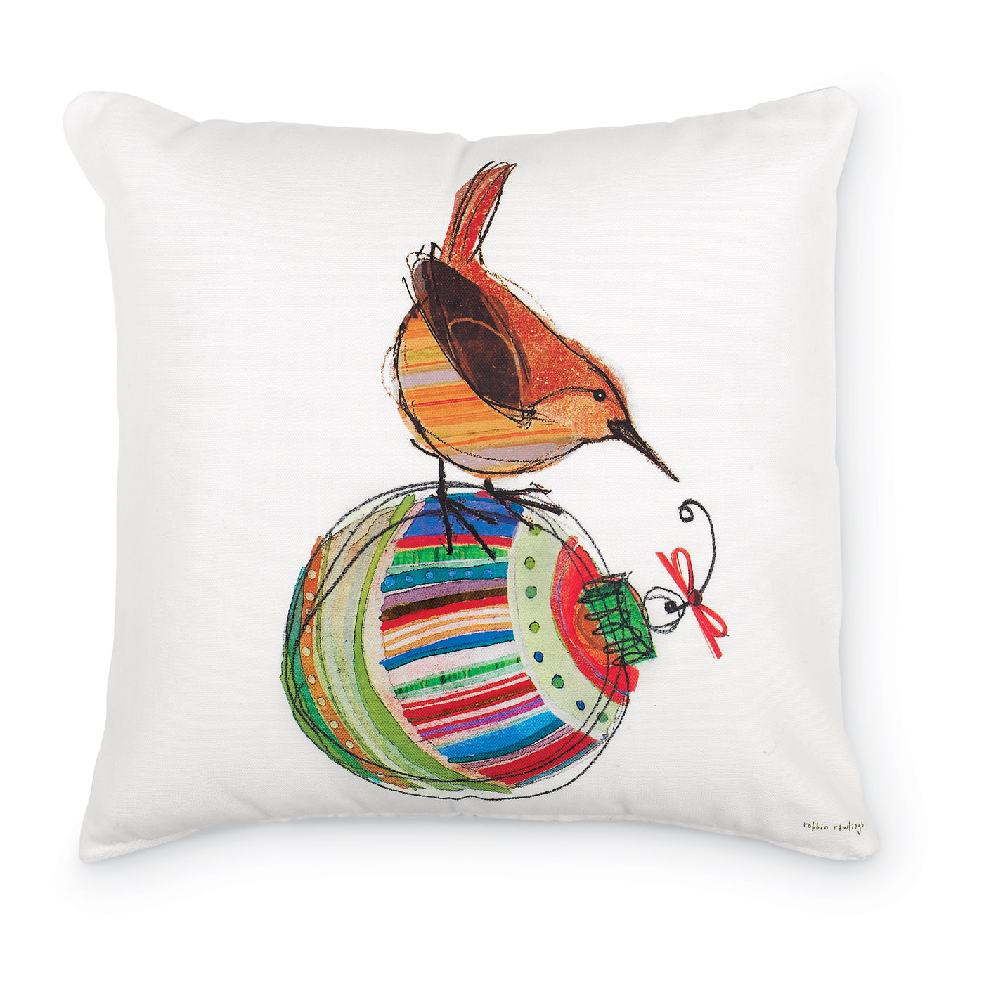 Wren and Ornament Pillow