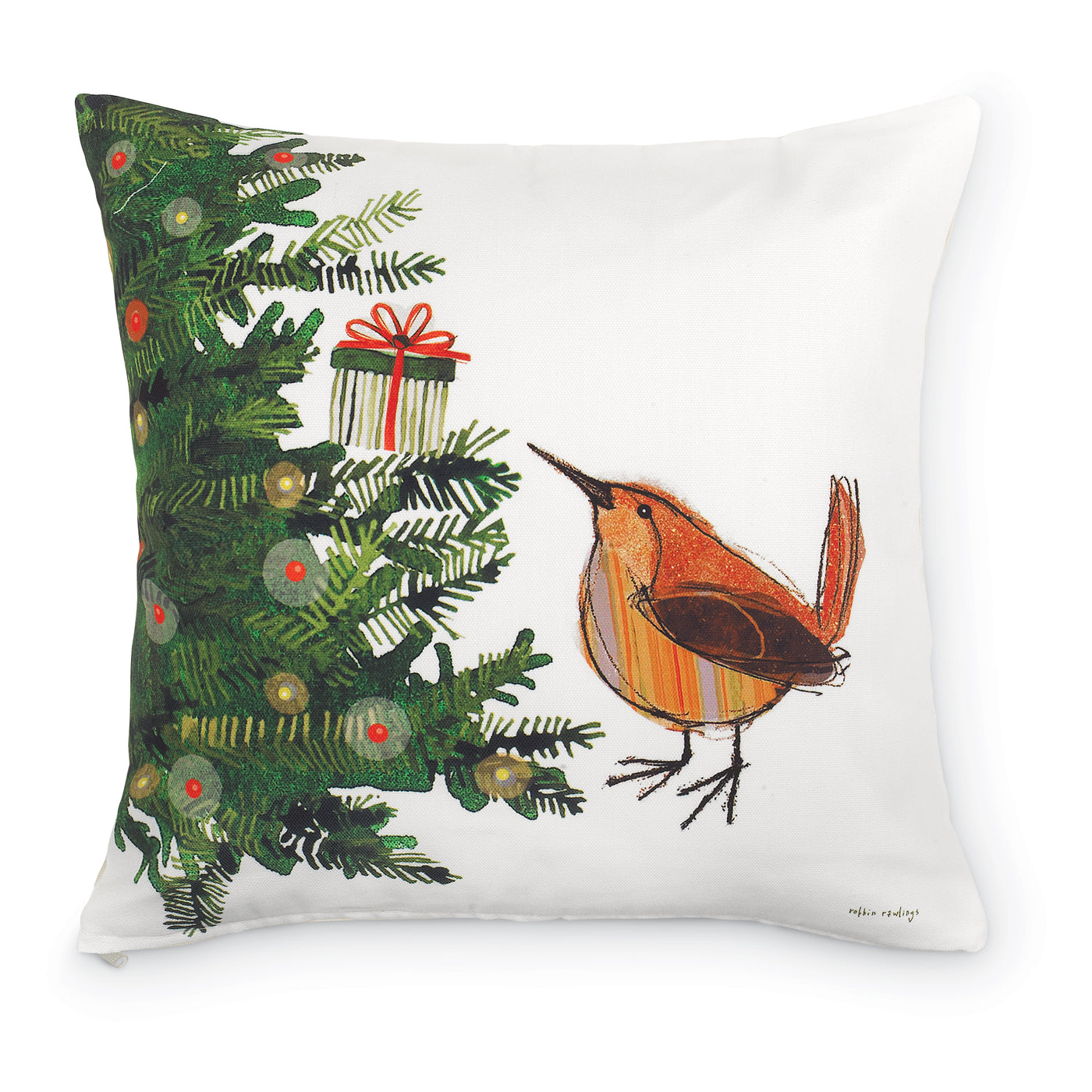 Wren and Christmas Tree Pillow (SOLD OUT)