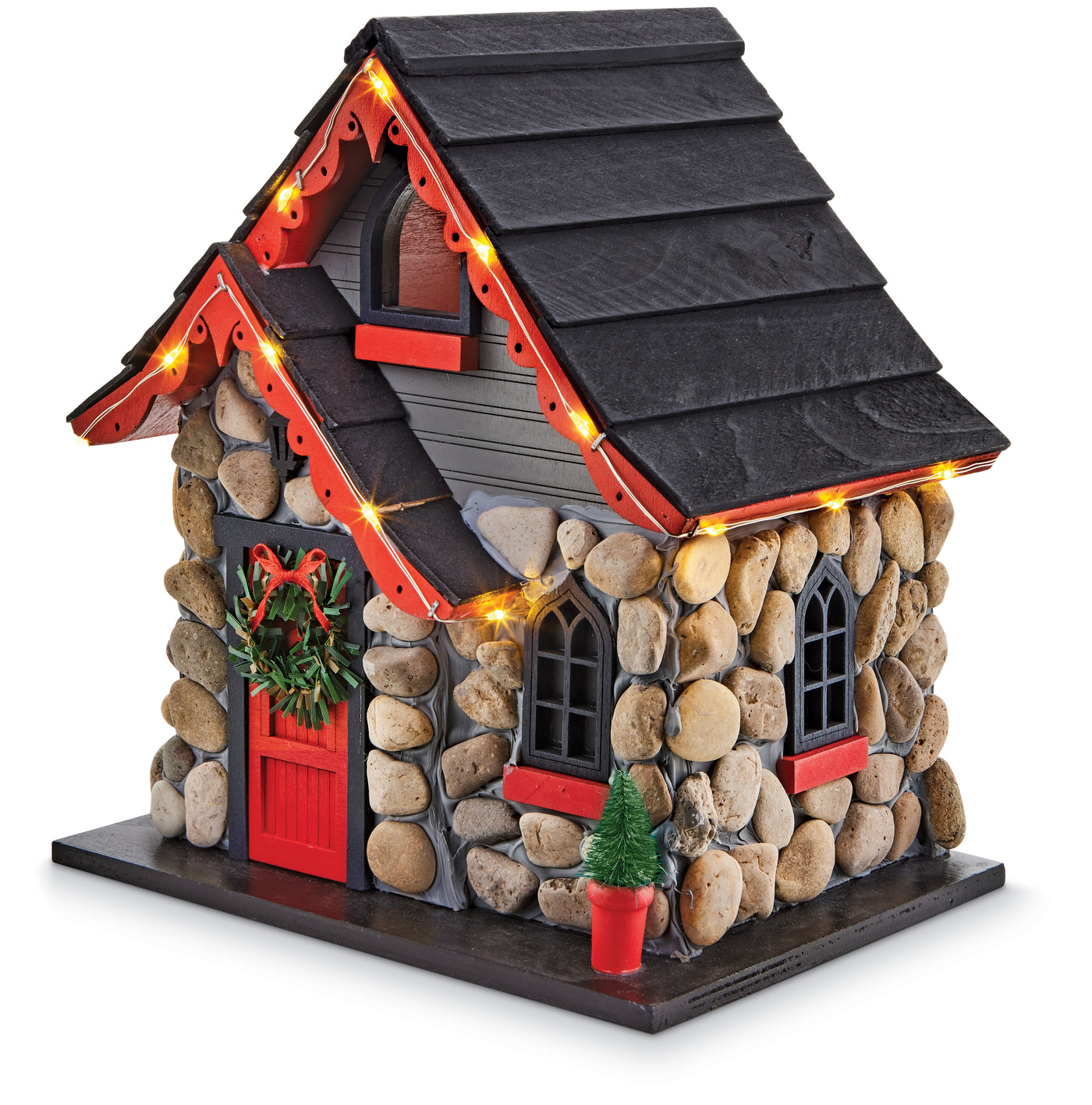 Holiday Stone Cottage with LED Lights