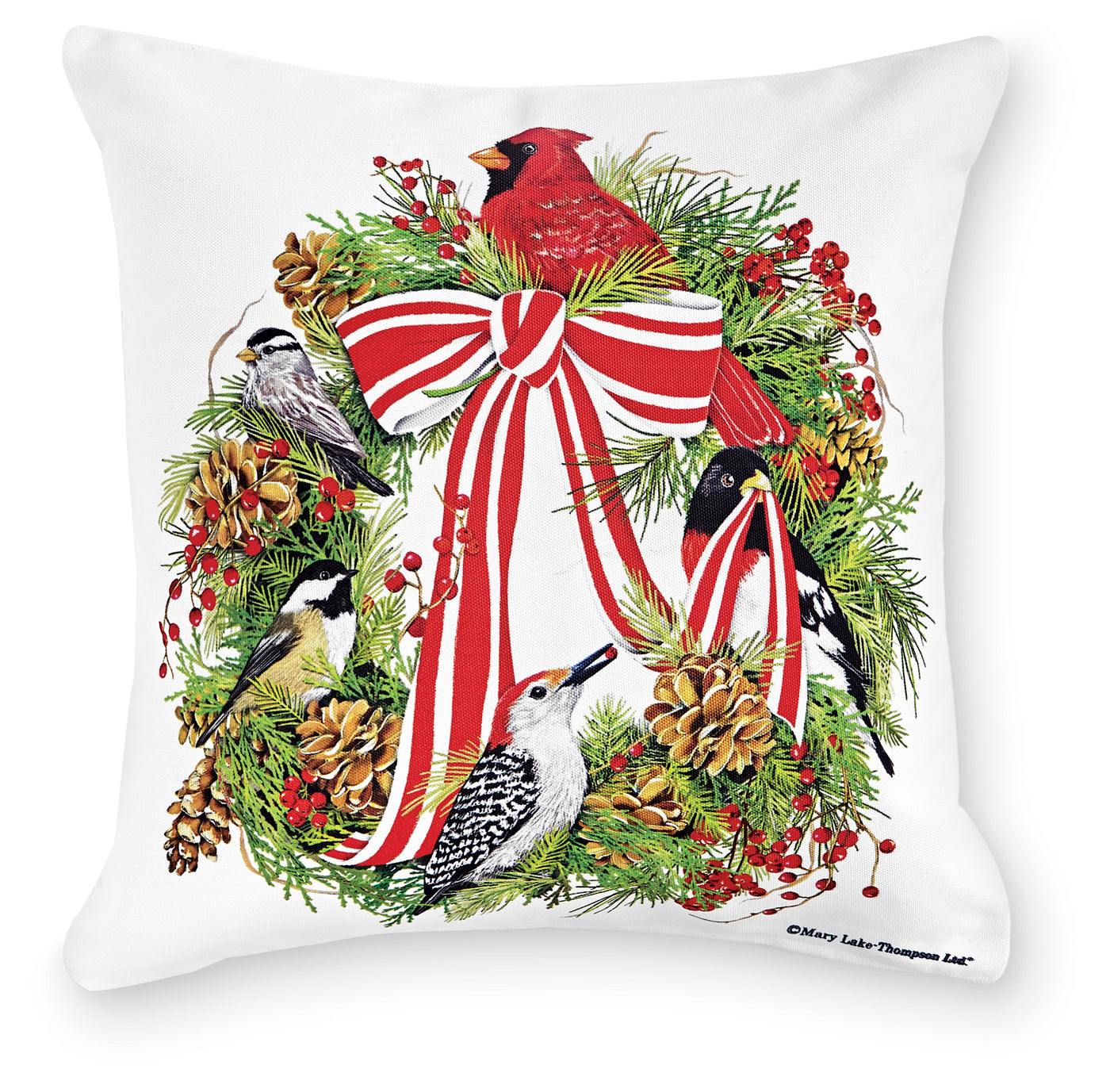 Wreath with Cardinal and Ribbon Pillow