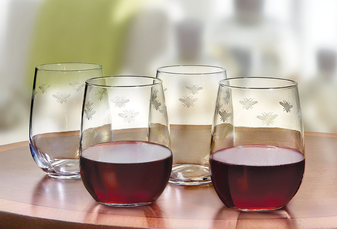 Bees Stemless Wine Glasses (Set of Four) – Charleston Gardens
