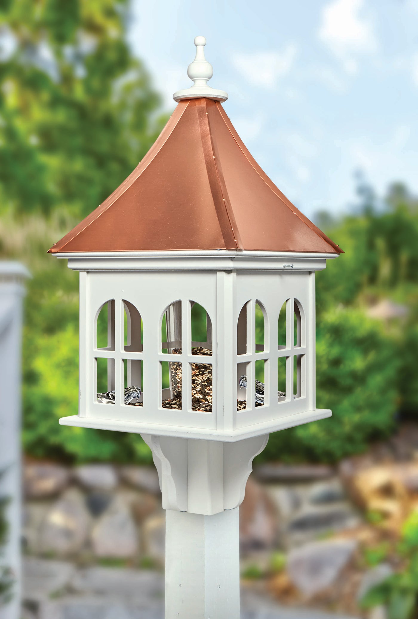 Bird Feeder with Arched Windows and Copper Roof