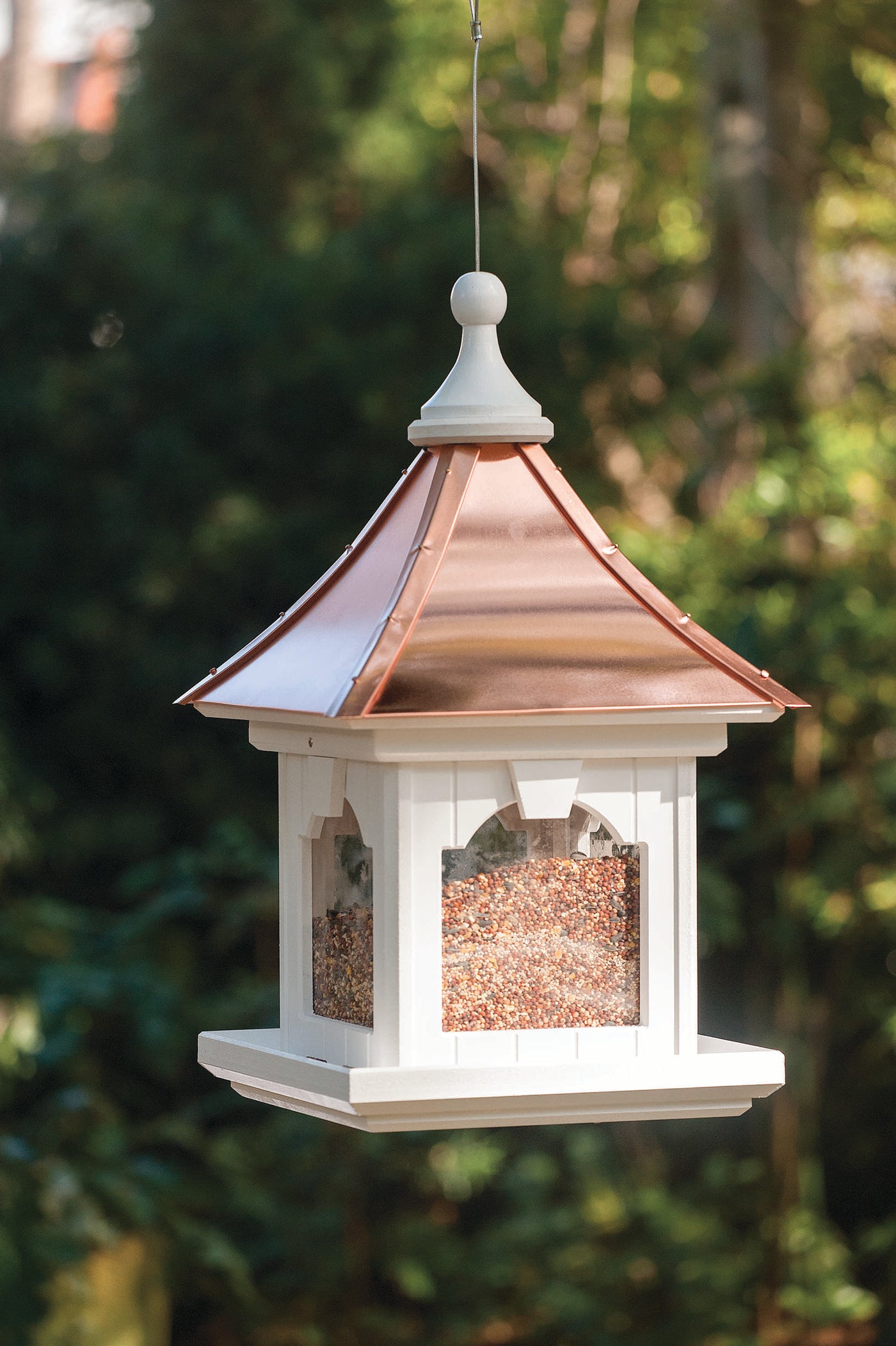 Bird Feeder with Copper Roof - Hanging