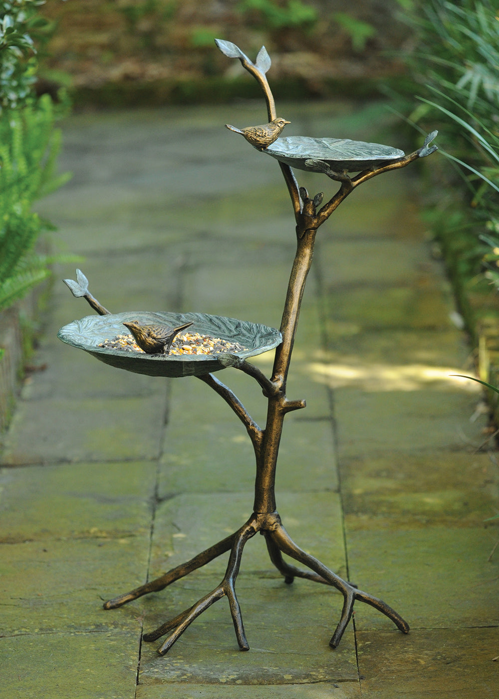 Double Bowl Bird Feeder with Birds