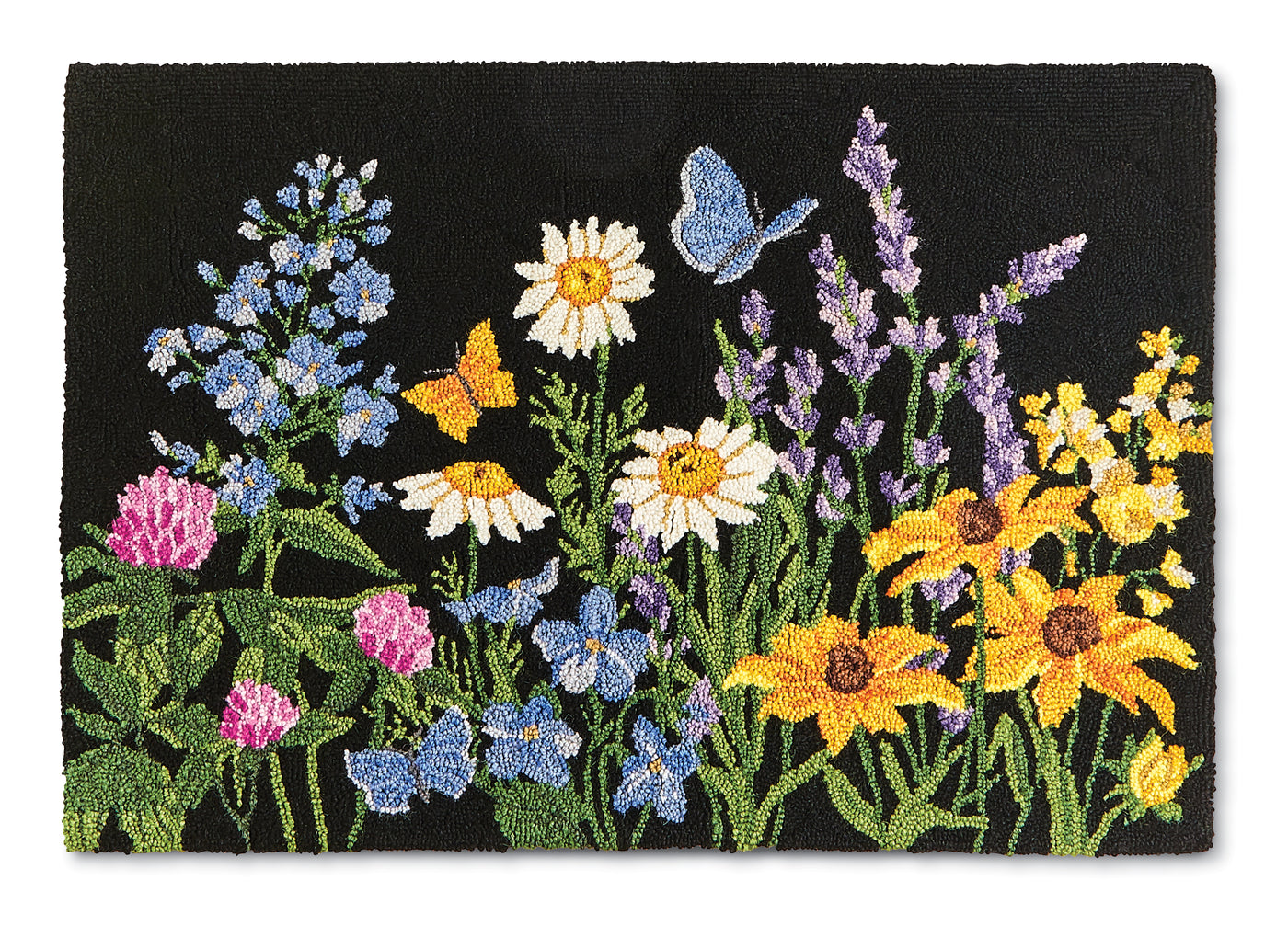 Wildflowers & Butterflies Rug  / Black Background