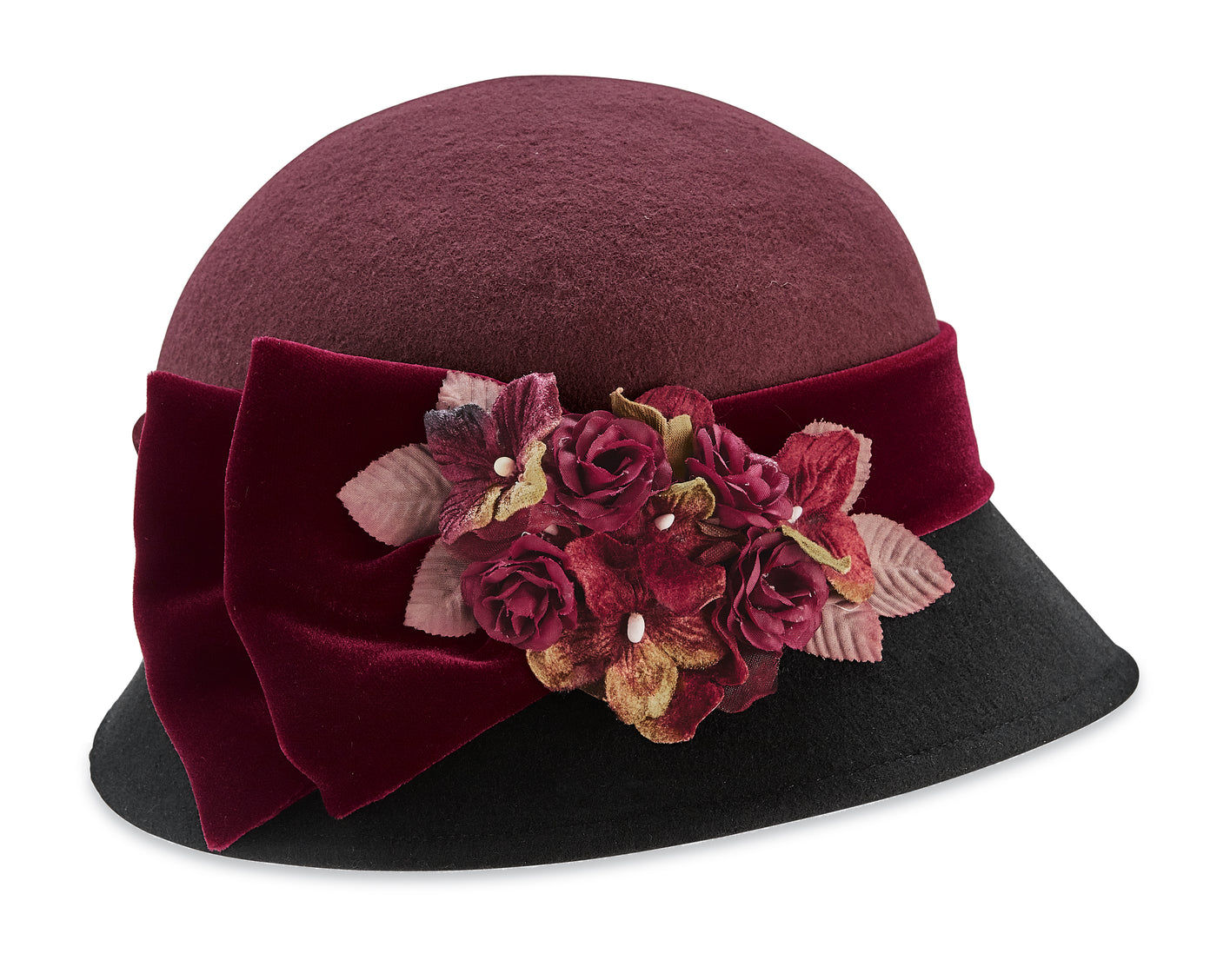 Two-Tone Cloche with Floral Rose
