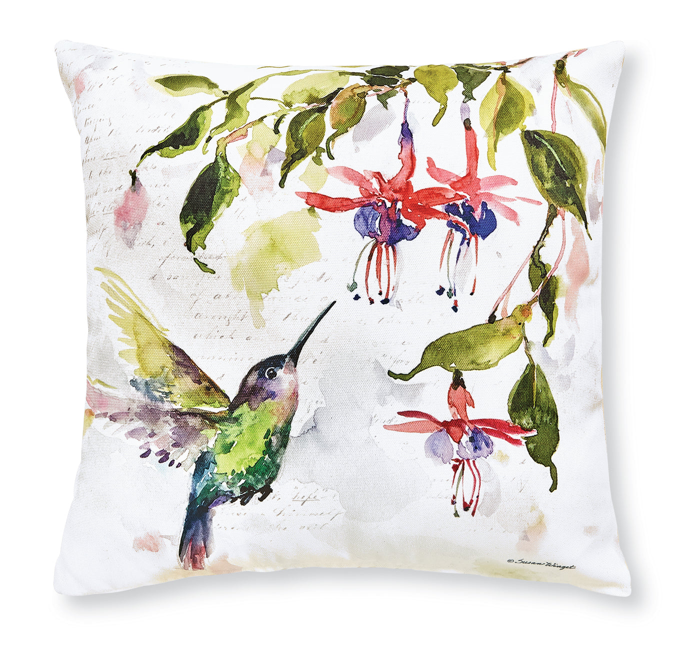 Hummingbird and Flowers Pillow I