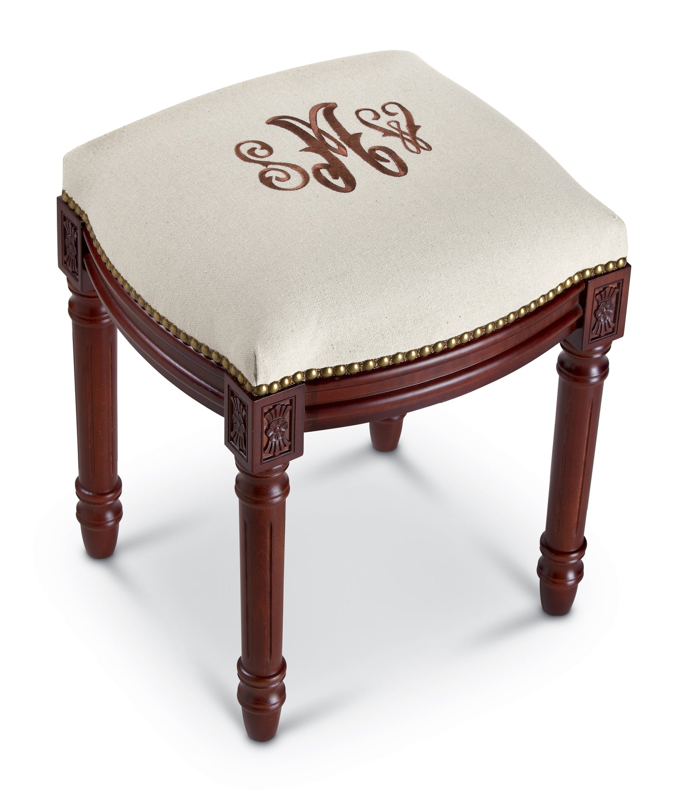 Monogrammed Linen Footstool