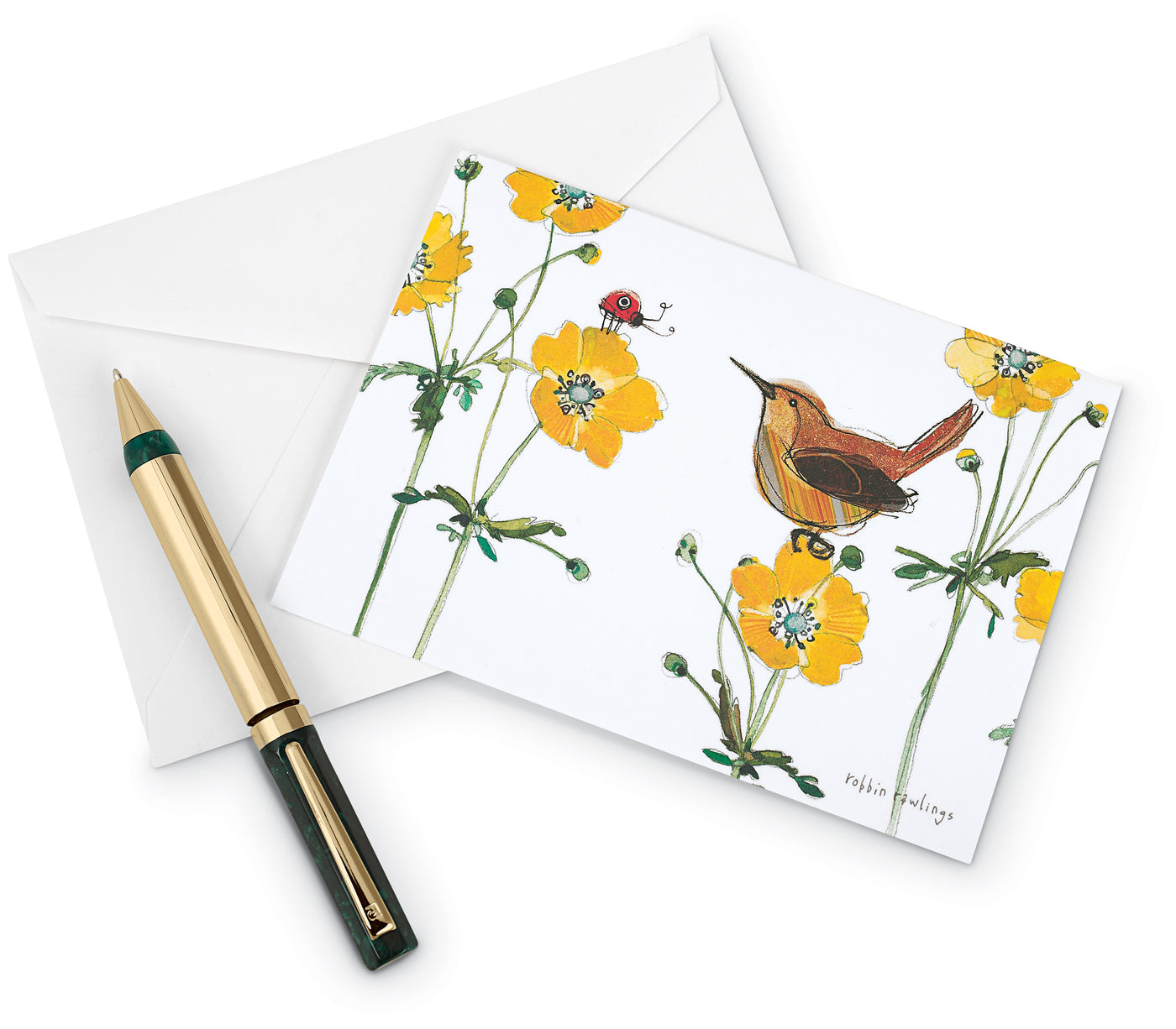 Wren and Flowers Boxed Cards (Set of 15)