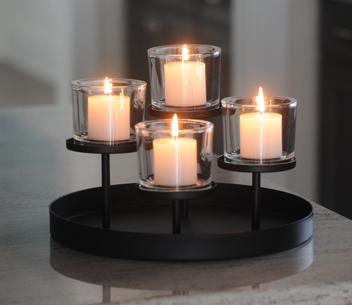 Candleholder: Round with Four Hurricanes