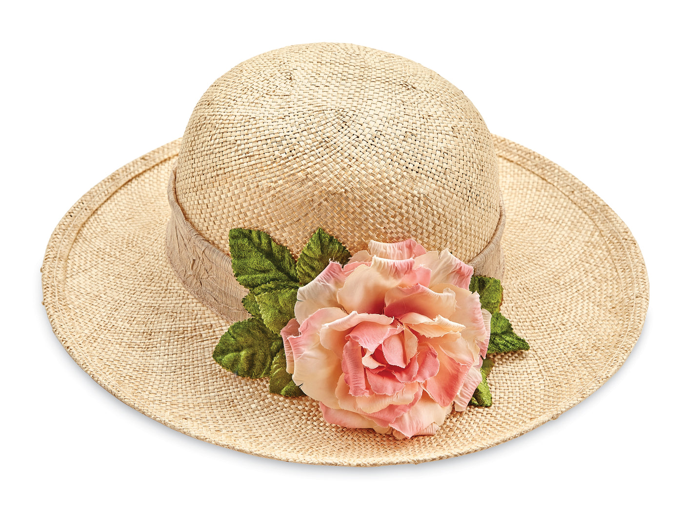 Sisal Straw Hat with Peonies