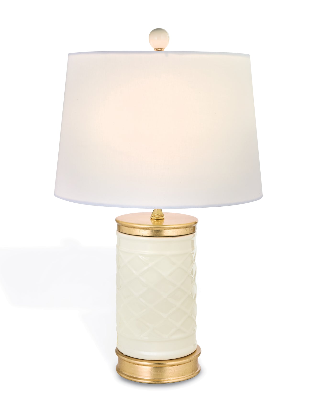 White Porcelain Clairie Lamp with Gold Trim